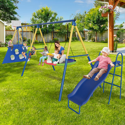 Fitness Reality Kids 8-Station Outdoor Jungle Gym Playset with Trampoline, Slide, Swing & Sports Equipment for Active Backyard Fun Ages 3-12.