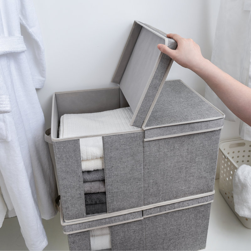 Large Fabric Box with Lid, Gray