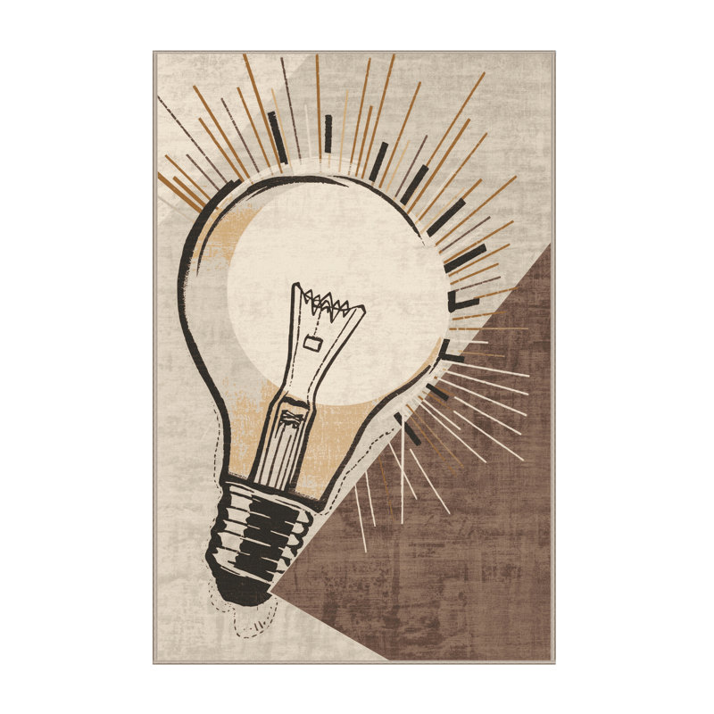 Soft Plush Polett Light Bulb Invention Modern & Contemporary Area Rug in Beige – Beige Binding, 6x9