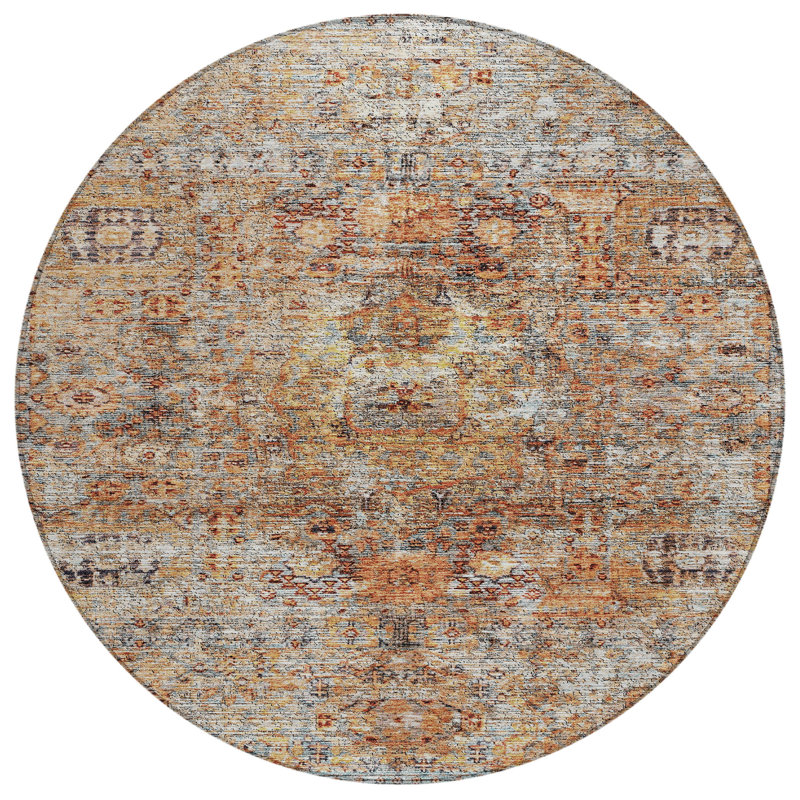 Martha Orange Washable Indoor-Outdoor Rug - , 8' x 8'
