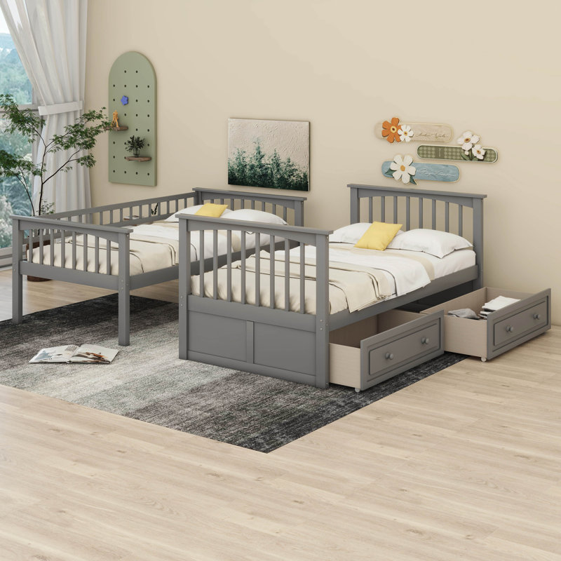 Lit superposé Kelmend avec tiroirs, lits convertibles, Grey, Twin Over Twin
