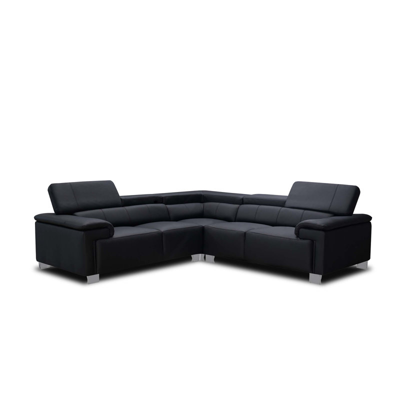 Camuto 5 Seater Genuine Leather Corner Sofa , Black