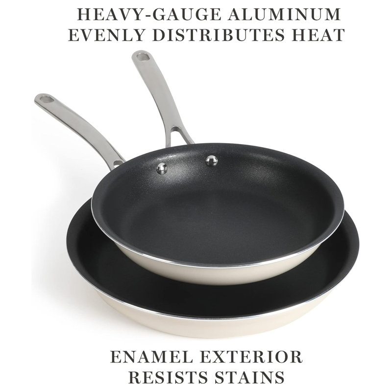 Martha Stewart Lockton 2 Piece Aluminum 10 Inch and 12 Inch Frying Pan Set in Linen