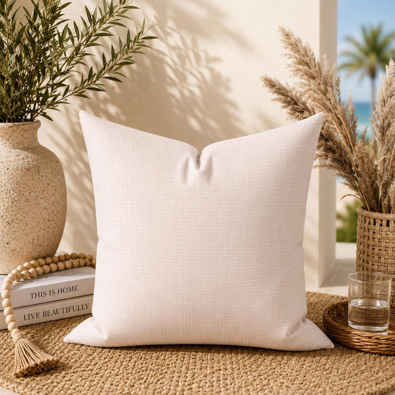 Housse de coussin à imprimé géométrique rose clair, Square 17"