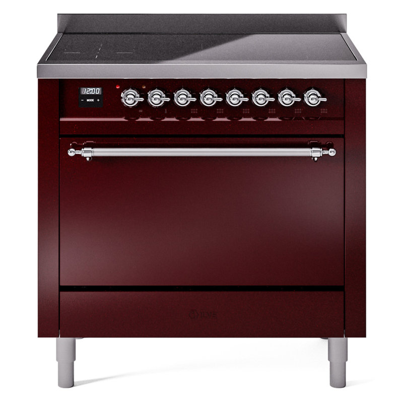 ILVE Nostalgie II Series 36 inch Induction Range with 6 Induction Elements (Glass Door), Burgundy/Chrome