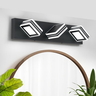 3‑Light Matte Black LED Bathroom Vanity Light Fixture, Up and Down Modern Wall Lighting Over Mirror with Acrylic Shade