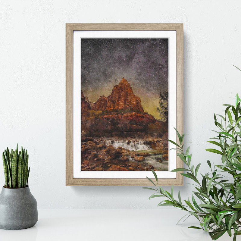 Beneath the Stars in Zion National Park - Picture Frame Painting, 65cm H x 48cm W x 2cm D, Oak Framed