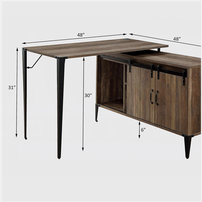 Bureau en chêne Country avec portes de grange coulissantes, Brun