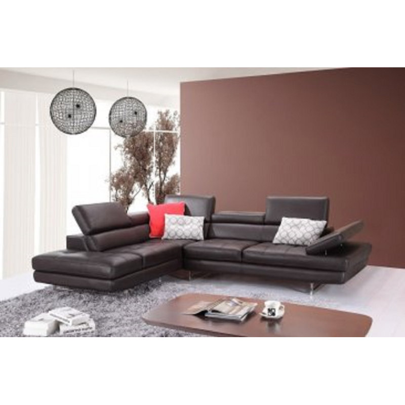Canapé modulaire en cuir véritable l 114 po Hugo, Cuir véritable café, Orienté à gauche (vu de face)