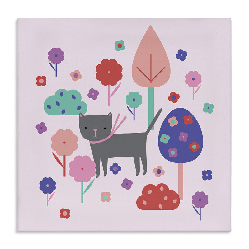 Chat et arbres pastel fantaisiste, design par Sazerelli Designs, H 36 po x l 36 po