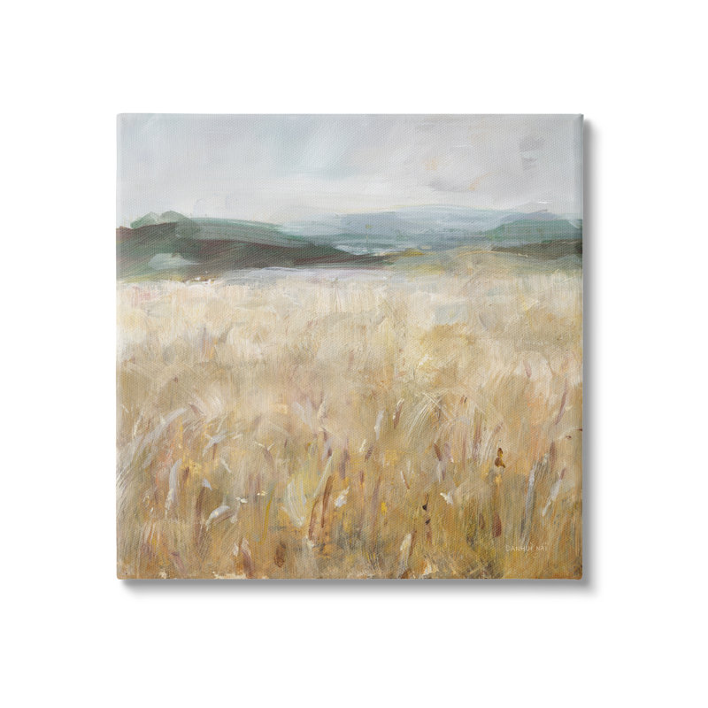 Paysage de champ de blé sur bois par Danhui Nai, Giclée encadrée noir minuit, H 17 po x l 17 po x P 1,5 po