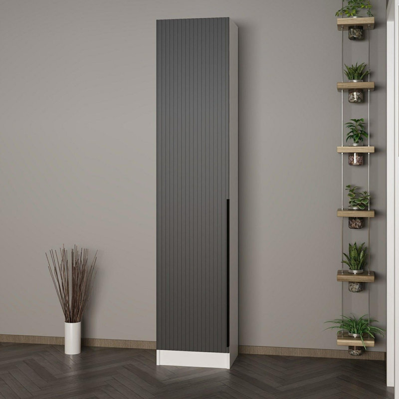 Meuble de couloir moderne de couleur anthracite 33,5 po x 82,7 po x 13,8 po | 100% panneau de particules enduit de mélamine, épaisseur: 0,7 pouce | Conception élégante à rayures, parfaite pour les entrées et les couloirs, solution de rangement élé