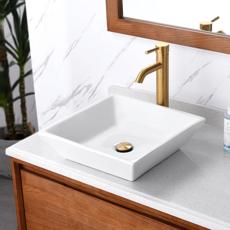 Lavabo de salle de bain carré en céramique 16,5 po Luxier