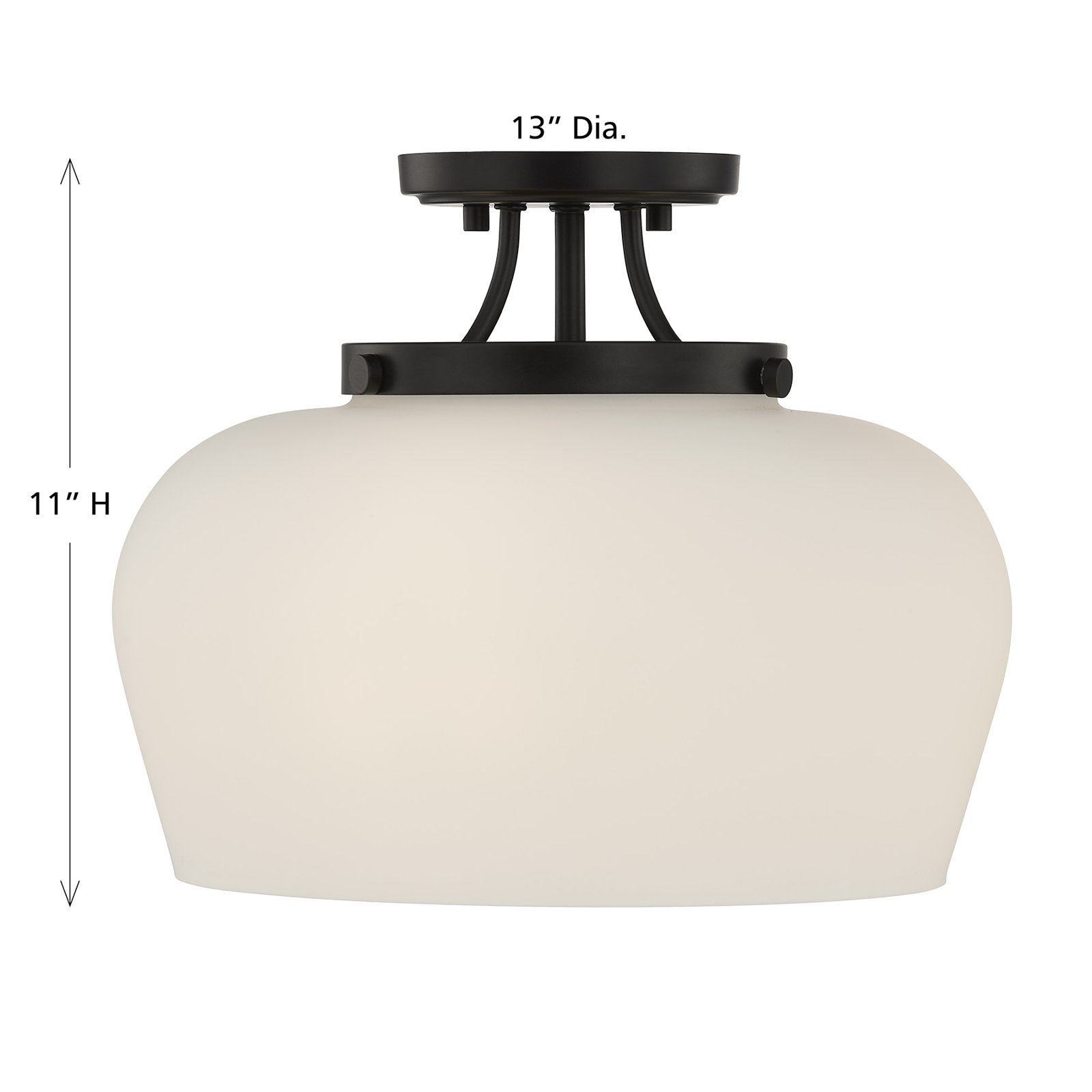 Breena 3-Light Semi Flush Mount, Matte Black, White