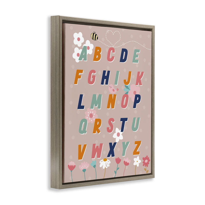"Alphabet with Florals", art mural encadré par Daniela Santiago, Cadre flottant orme Montalcino, H 21 po x l 17 po