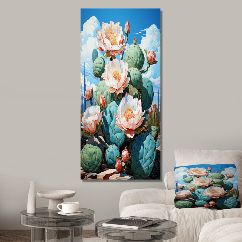 Cactus rose en fleurs au Nevada - Art mural floral cactus, Toile tendue, H 44 po x l 34 po