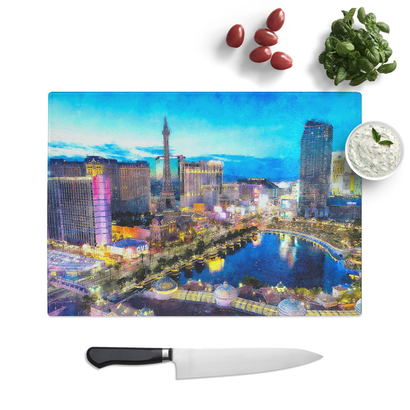 Tempered Glass the Las Vegas Strip Chopping Board, 20 cm x 28.5 cm