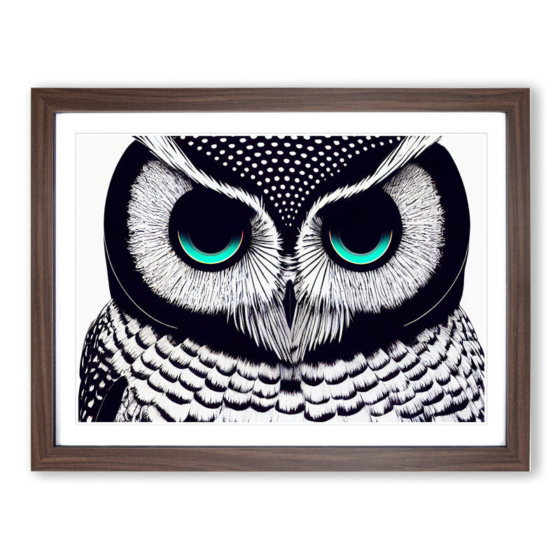 Illuminated Owl - Single Picture Frame Print, 46cm H x 64cm W x 2cm D, Walnut