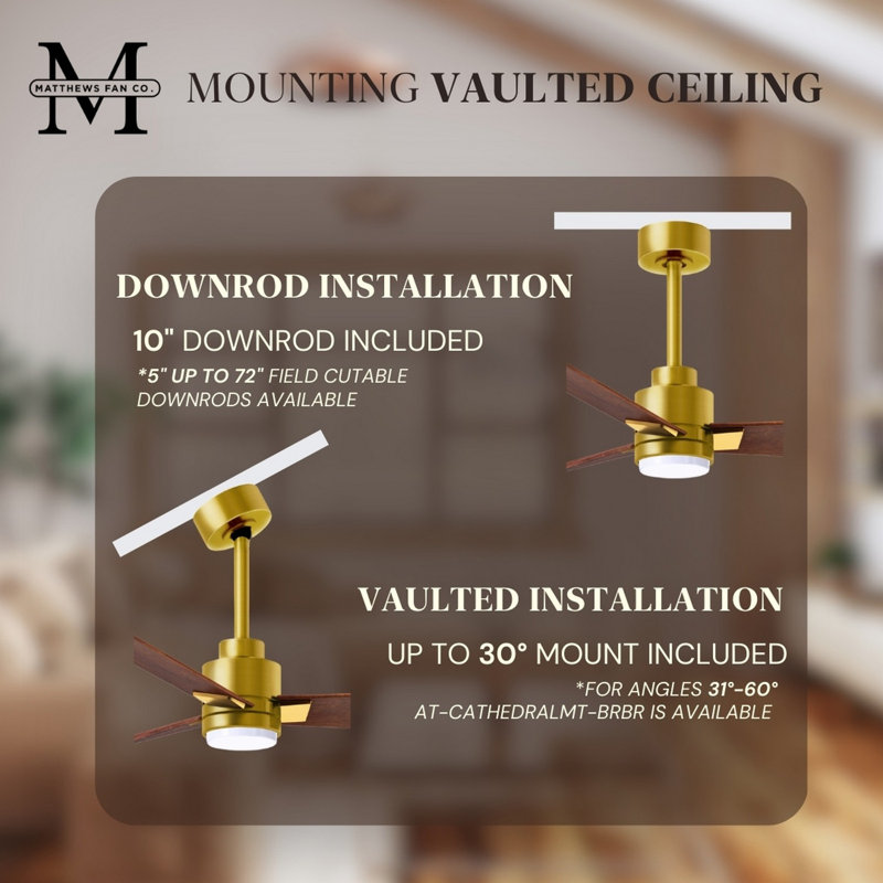 Alessandra - Three Blade Transitional Ceiling Fan -LED, Walnut, Brushed Brass, 56"