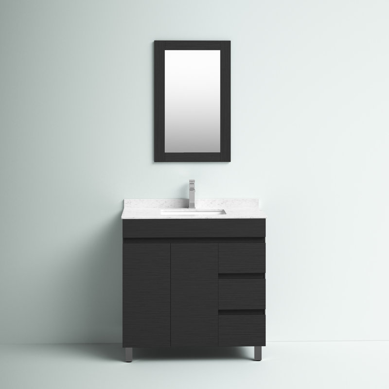 Duccia 31.89'' Single Bathroom Vanity with Poly Marble Top with Mirror, Black