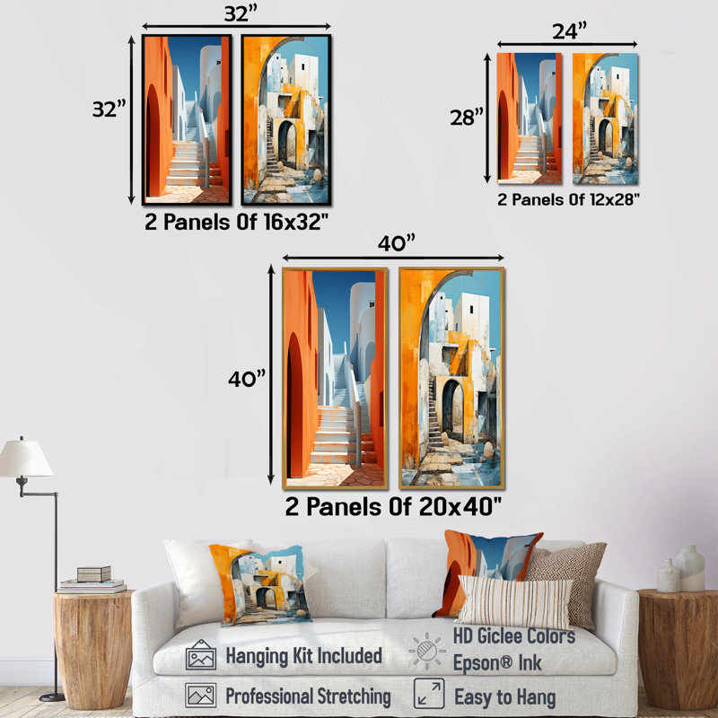 Escalier bleu azur - Ensemble de 2 reproductions de toiles abstraites, Cadre noir, H 40 po x l 41 po