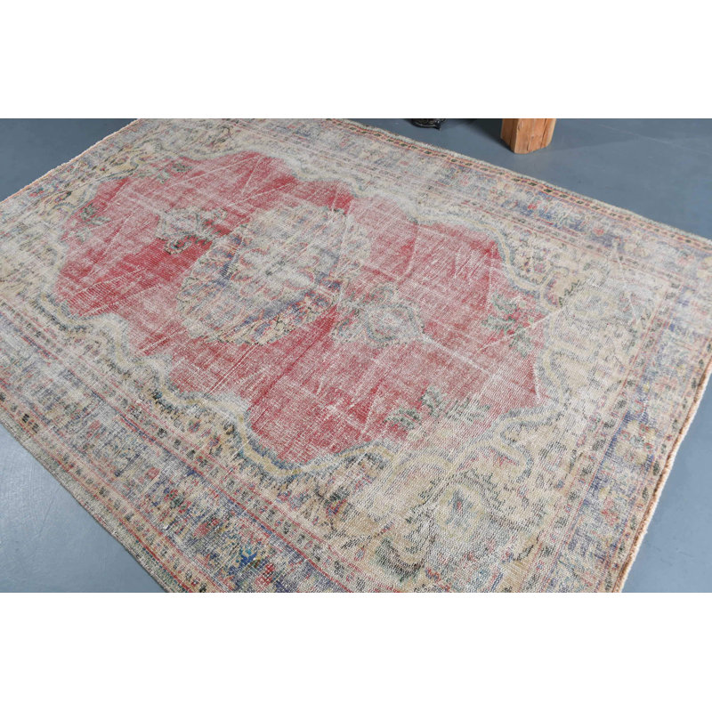 Tapis turc Oushak fait à la main en laine rouge pour une décoration intérieure élégante bleu / rouge