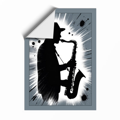 Saxophone Silhouette Urban Art - Framed Print