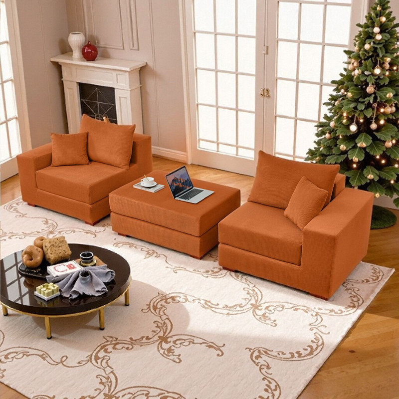 Canapé modulaire en L modulaire avec repose-pieds 86 L x 60 l siège profond pour salon, Orange