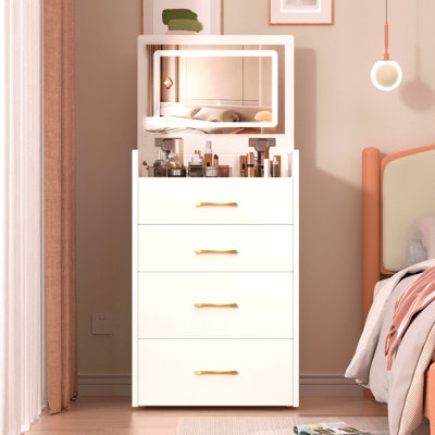 3 In 1 Vanity Desk With Open Top Mirror,Small Make Up Vanity Set With Visible Glass Desktop,Compact Makeup Vanity With 3 Drawers,Dressing Table For Bedroom