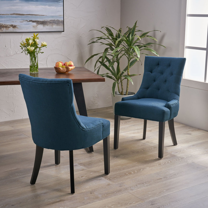 Chaises de salle à manger bleu marine (2 chaises) - capitonnage sans couture à capitonnage, rembourrage en mousse, pieds fuselés, assemblage requis pour le mobilier moderne (de 2), rembourré,