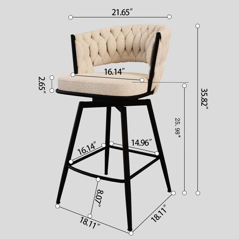 4 tabourets de bar - stables et fonctionnels, pivotants à 360 °, tissés, pieds noirs, chaise rembourrée, prévention des égratignures sur le sol blanc,