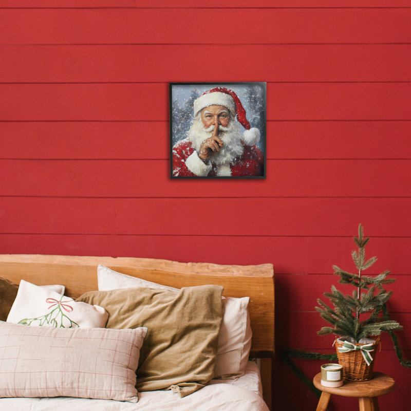 «Secret Santa Shh», estampe numérique par Petal Prints Design, H 12 po x l 12 po, Giclée encadrée noir minuit