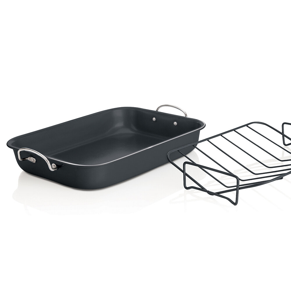 Ovente Kitchen Oval Roasting Pan 16 Inch Stainless Steel Baking Tray with  Lid & Rack, Dishwasher Safe Portable Roaster for Oven Cooking Grilling