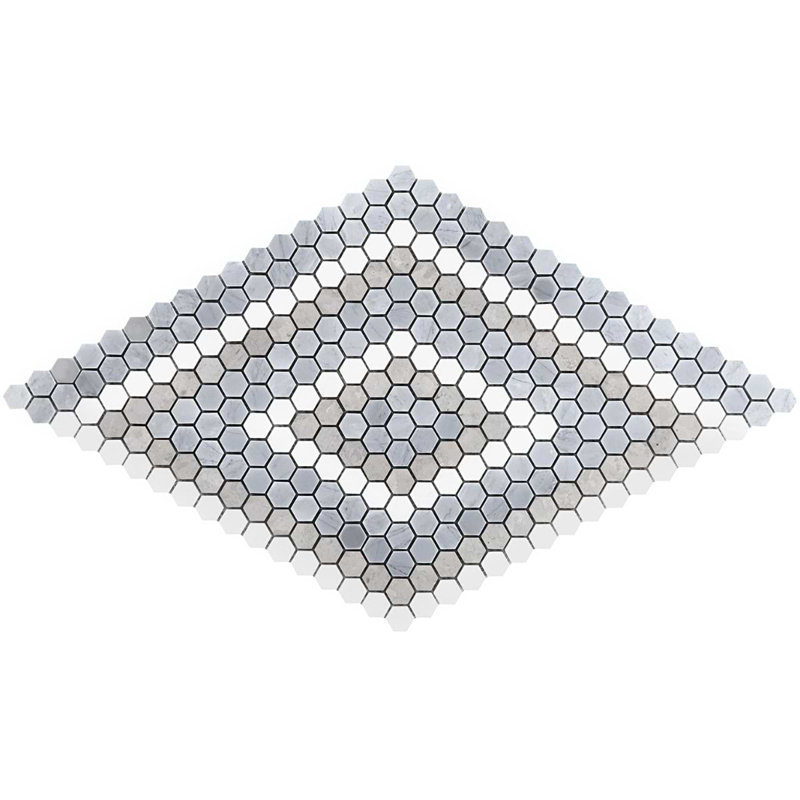 Juno 1" Diamond Hexagon Polished Marble Mosaic, Beige/Gray