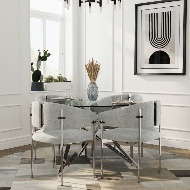 Luxury Velvet Dining Room Chairs With Armrest Design, Gray, Silver