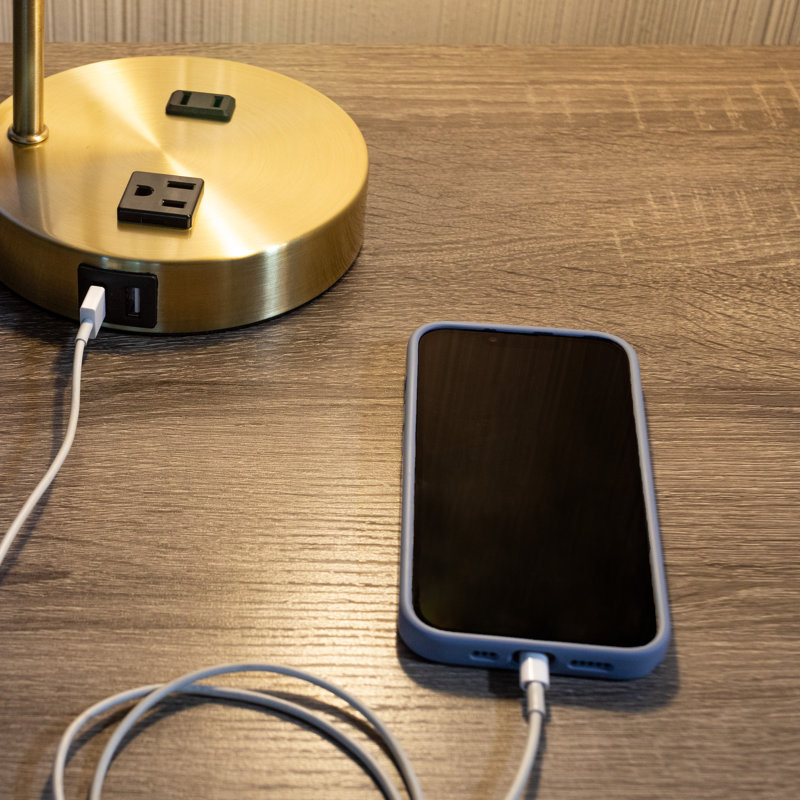 Minakumari Metal Desk Lamp - Industrial Table Lamp with USB Charge Ports with Touch Control, Gold