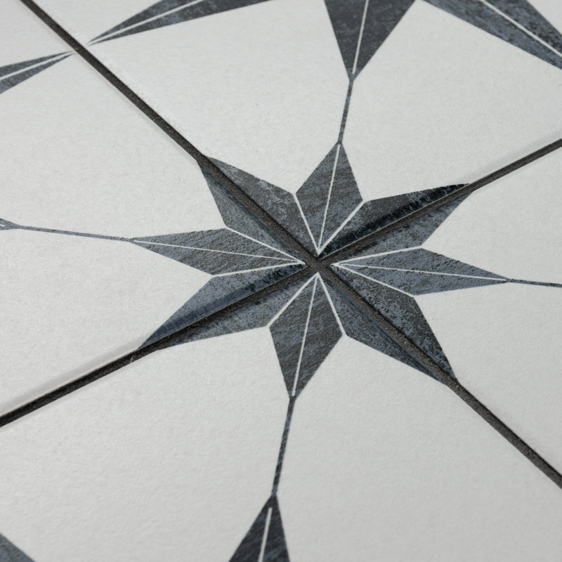 Cassis Stella 10" x 10" Porcelain Patterned Wall & Floor Tile, Black