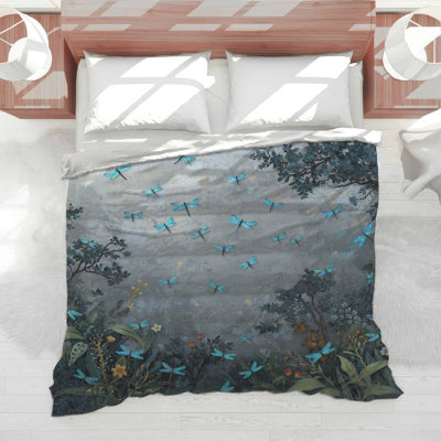 Blue Dragonflies In Garden Comforter