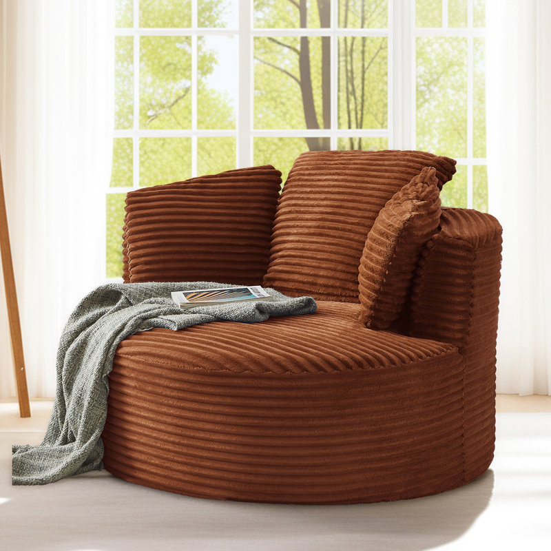 Lozena  49" Corduroy Upholstered Barrel Chair, Oversized Round Compression Chaise Lounge, No Assembly Required