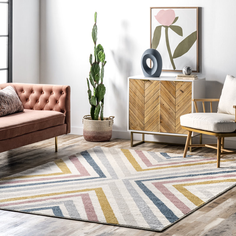 Magallanes Contemporary Chevron Power Loom Beige/Pink/Blue/Gray Rug, Rectangle 6'7" x 9'