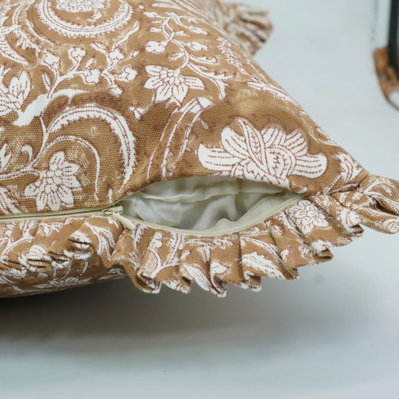 Housse de coussin à motif floral en coton imprimé à la main 20 x 20 pouces Fab divine, jeté, brun, H 26 po x l 26 po
