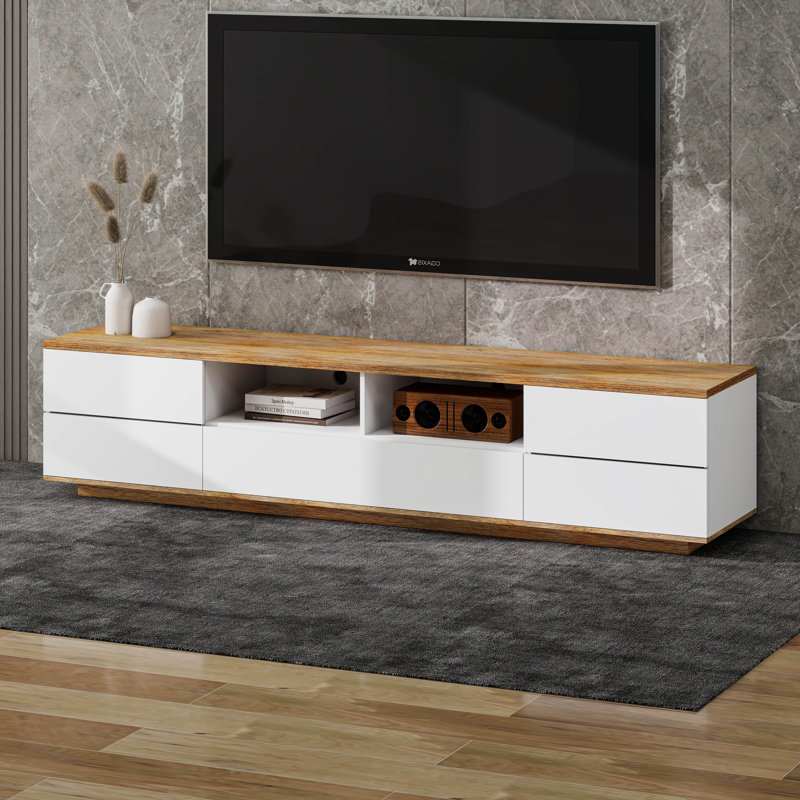 Modern Entertainment Centre, Multi-Functional Storage TV Stand, White/Natural