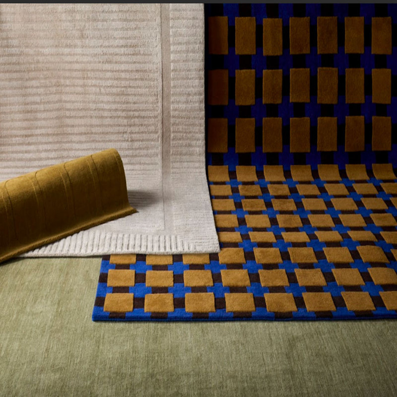 Tapis touffeté à la main Bauhaus, Rectangle de 5 pi x 8 pi, Blue