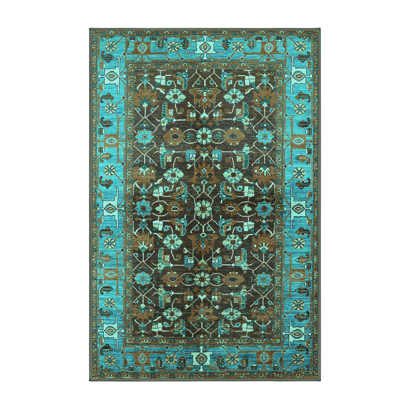 Tapis floral en laine / polyester tissé à la machine Floral, Rectangle 8 pi x 12 pi