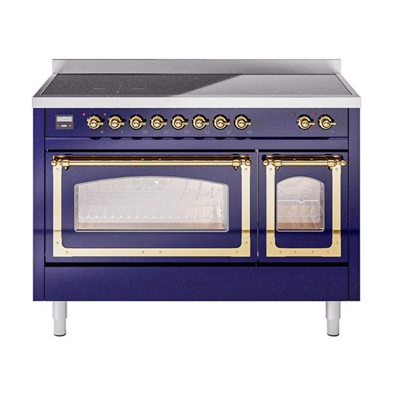ILVE Nostalgie II Noblesse 48 dans la gamme d'induction, 6 éléments d'induction (porte en verre), Bleu minuit / laiton
