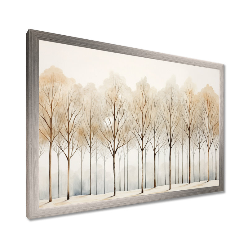Forêt, arbres, minimalisme, art mural, H 34 po x l 44 po x P 1,5 po, Cadre simple argenté