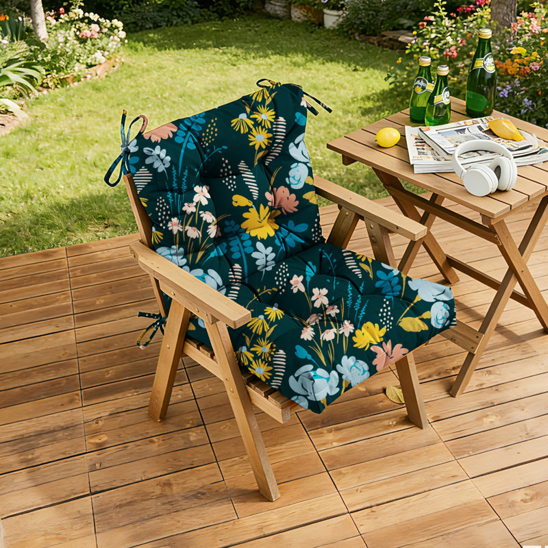 All Weather Outdoor Chair Cushions, 40X20x4 Inches Water-Resistant Fade-Resistant Patio Seat Pads With Straps, 100% Polyester Non-Removable Cover, High Resilience For Deck, Poolside, Balcony Chairs,Floral