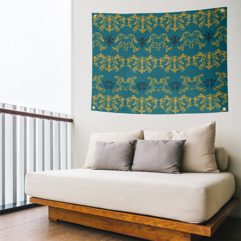 Tapisserie baroque en polyester Jacksonville, H 59 po x l 80 po, Vert foncé / jaune / noir
