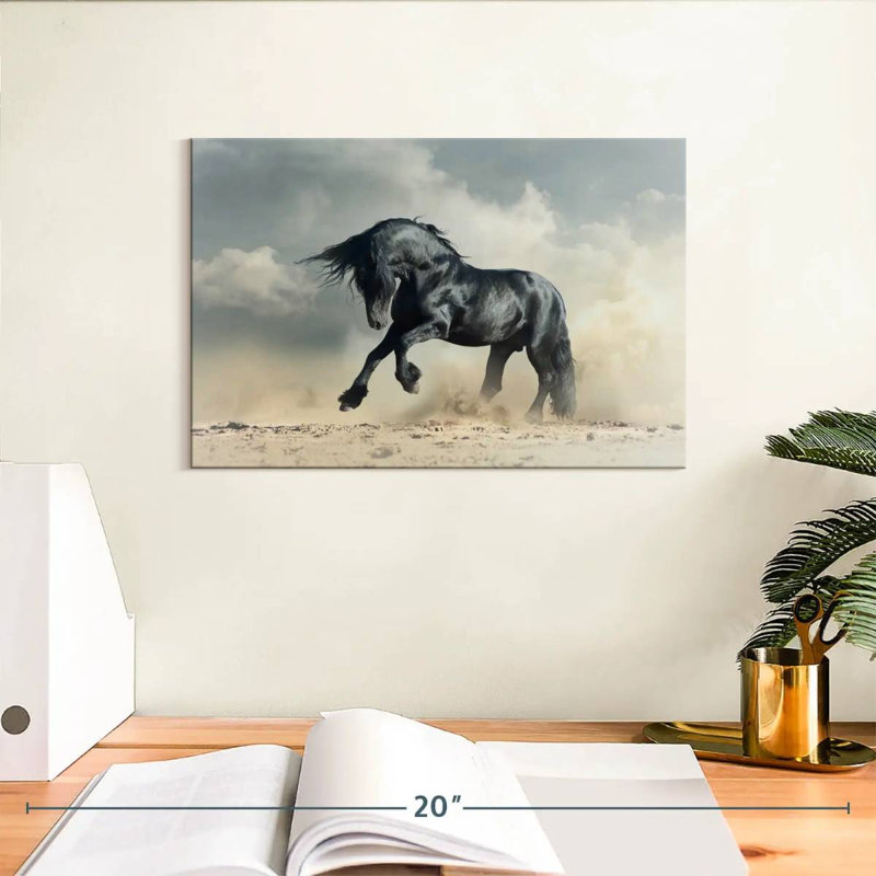 Powerful Black Stallion, 8" H x 12" W