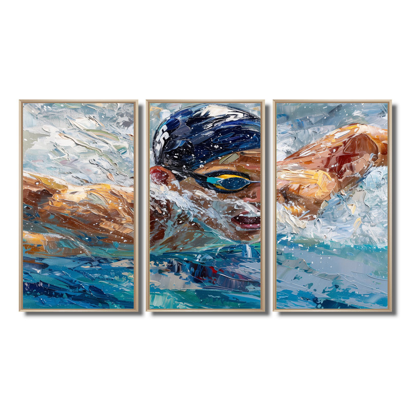 Concours de natation aux Jeux olympiques I - Ensemble d'art mural de natation, Toile naturelle avec cadre flottant